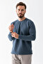 Men's Crew Neck Textured Cotton Sweatshirt Navy Blue - 5714 - 6