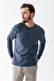 Men's Crew Neck Textured Cotton Sweatshirt Navy Blue - 5714 - 4