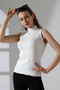 Half Fisherman Stand Collar Ribbed Sleeveless Striped Accumulated Patterned Woven Detailed Summer Knitwear Blouse - 7