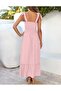 Women's 2025 Summer Boho Spaghetti Strap Square Neck Solid Color Ruffle A Line Beach Long Maxi Dress - 3
