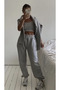 Unisex Black-Grey Set of 2 2-Thread Knitted Fabric Waist and Leg Elastic Sweatpants - 4