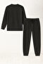 Unisex Black Waffle Fabric Tracksuit Set – Comfortable Home and Casual Wear