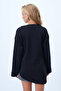 Women's Black Double Breasted Collar Asymmetric Cut Button Detailed Kimono Jacket Alc-X14411 - 6