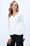 White Shirt Collar Double-Breasted Cut Drape Detailed Ottoban Blouse Alc-X14344 - 3