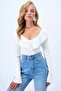 Ecru V-Neck Flounced Soft Textured Blouse Alc-X14364