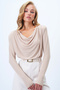 Women's Beige Degaje Collar Basic Blouse with Draped Shoulders Alc-X14374 - 4