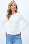 Women's White Crew Neck Bow Detailed Ottoban Short Blouse Alc-X14341 - 4
