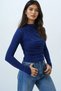 Women's Navy Blue Sandy Blouse with Draped Detail at Waist and Shoulder Alc-X14376 - 3