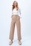 Beige Double Pocket Elastic Waist Faux Suede Palazzo Trousers Alc-X14406 - 3