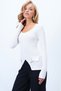 Women's White U-Neck Pocket Cover Accessory Detailed Ottoban Blouse Alc-X14347 - 3