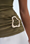 Olive Green Draped Waist Single Sleeve Sandy Blouse with Accessory Detail Alc-X14414 - 5
