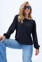 Women's Black Boat Neck Blouse with Cuffs Alc-X14393 - 4