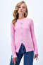 Women's Pink Crew Neck Front Slit Button Detailed Ottoban Blouse Alc-X14345 - 3
