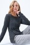 Women's Anthracite Crew Neck Button Detailed Long Sleeve Soft Textured Blouse Alc-X14335