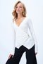 Women's White Double Breasted Cut V Neck Brooch Detail Ottoban Blouse Alc-X14337