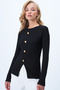 Black Crew Neck Blouse with Front Slit and Button Detail Alc-X14345