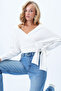 Women's White Front Back Double Breasted Collar Lacing Detail Ottoban Crop Blouse Alc-X14346 - 4