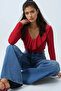Red V-Neck Ruffled Soft-Textured Blouse ALC-X14364 - 2