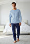 İndigo - Lacivert Regular Fit %100 Pamuk Örme Pijama Takımı TMNAW26PT00005 - 5