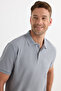 Men's Regular Fit Comfortable Cut Cotton Soft Textured Cool Fabric Plain Gray Polo Collar T-Shirt - 2