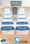 Set of 12 Square Food Storage Containers - Deep Freezer Microwave Compatible Storage Container Blue