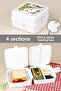 2-Tier Compartmented Children's Lunch Box with Fork and Spoon - Student School Lunch Container - White