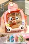 1000 ml Smile Teddy Bear Water Bottle with Straw, Children's Water Bottle, School Water Bottle with Strap, Pink Water Bottle with Sticker Gift