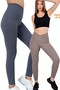 2-Piece Leggings Ribbed High Waist Recovery Sports Leggings Cross Waist Detailed Mink + Indigo - 2