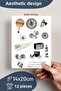 Vintage and Retro Sticker Set, 12 Pieces Waterproof, Vintage Sticker, Journal, Memopad, Daily Compatible - 3