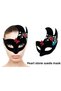 Black Color Pearl and Stoned Suede Covered Venetian Party Mask 20x22 cm - 2