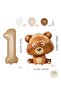 Teddy Bear Themed Capshal Foil Balloon - Sand Beige Age Party Set - 3