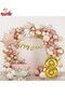8 Years Old Foiled Balloon Birthday Party Set - Pink Retro Star Gold with Cake Sober Head - 4