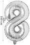 Foil Balloon 8 Number Helium Balloon 100 cm Silver Color - 8 Years Old Balloon - 8 Number Balloon - 40 Inch