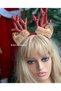 Imported Luxury Glitter Deer Horned Furry Eared Plush Women's Children's Christmas Party Crown with Bells Crown Red - 3