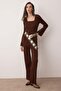 Brown Square Collar Body Hugging Knitwear Bottom - Top Set Twoaw26Au00054 - 3