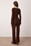 Brown Square Collar Body Hugging Knitwear Bottom - Top Set Twoaw26Au00054 - 5