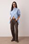 Kahverengi Normal Bel Denim Üzeri Kaplama Detaylı Deri Görünümlü Wide Leg Jeans TWOAW26JE00117 - 2