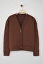 Kahverengi Oversize/Geniş Kalıp V yaka Full Düğme Kapama Kalın Esnek Örme Sweatshirt TWOAW26SW00013 - 5