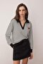 Siyah Çizgili Kalp Nakışlı Regular/Normal Kalıp Örme Sweatshirt TWOAW26SW00003 - 5