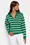 Women's Green Striped Polo Collar Sweater T3111 - 2