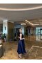 Elya Navy Blue Midi Length Sleeveless Flared Skirt Satin Evening Dress - 2