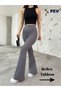 Women's Gray Flexible Lycra High Waist Non-Showing Gathering Spanish Leg Leggings Trousers