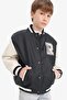 Boys' Water Repellent College Collar Zip-Up Double Pockets Seasonal Lightweight Faux Leather Bomber Coats Jacket C70