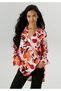 Women's Plus Size Colorful Side Slit Cuff Long Sleeve V-Neck Long Tunic 65N39100 - 3