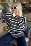 Anthracite Striped Buttoned Polo Neck Women's Knitwear Sweater Mg2280 - 3
