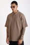 Washed Double Pique Fabric Men's Polo Neck Loose Fit T-Shirt with Tumbled Effect - 2