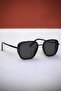 Izara Unisex Black Rectangular Metal Frame Uv400 Sunglasses