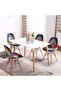 Trily Set of 4 Patchwork Cushion Chairs with White Rectangle Kitchen Table Wooden Dining Room Table
