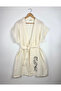 Ecru Color Low Sleeve Muslin Kimono with Black Linear Mermaid Design - 5