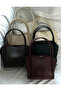 Women's Three-Compartment Detachable Makeup Bag with Shoulder Strap Cream Faux Leather Hand and Shoulder Bag Roze - 4